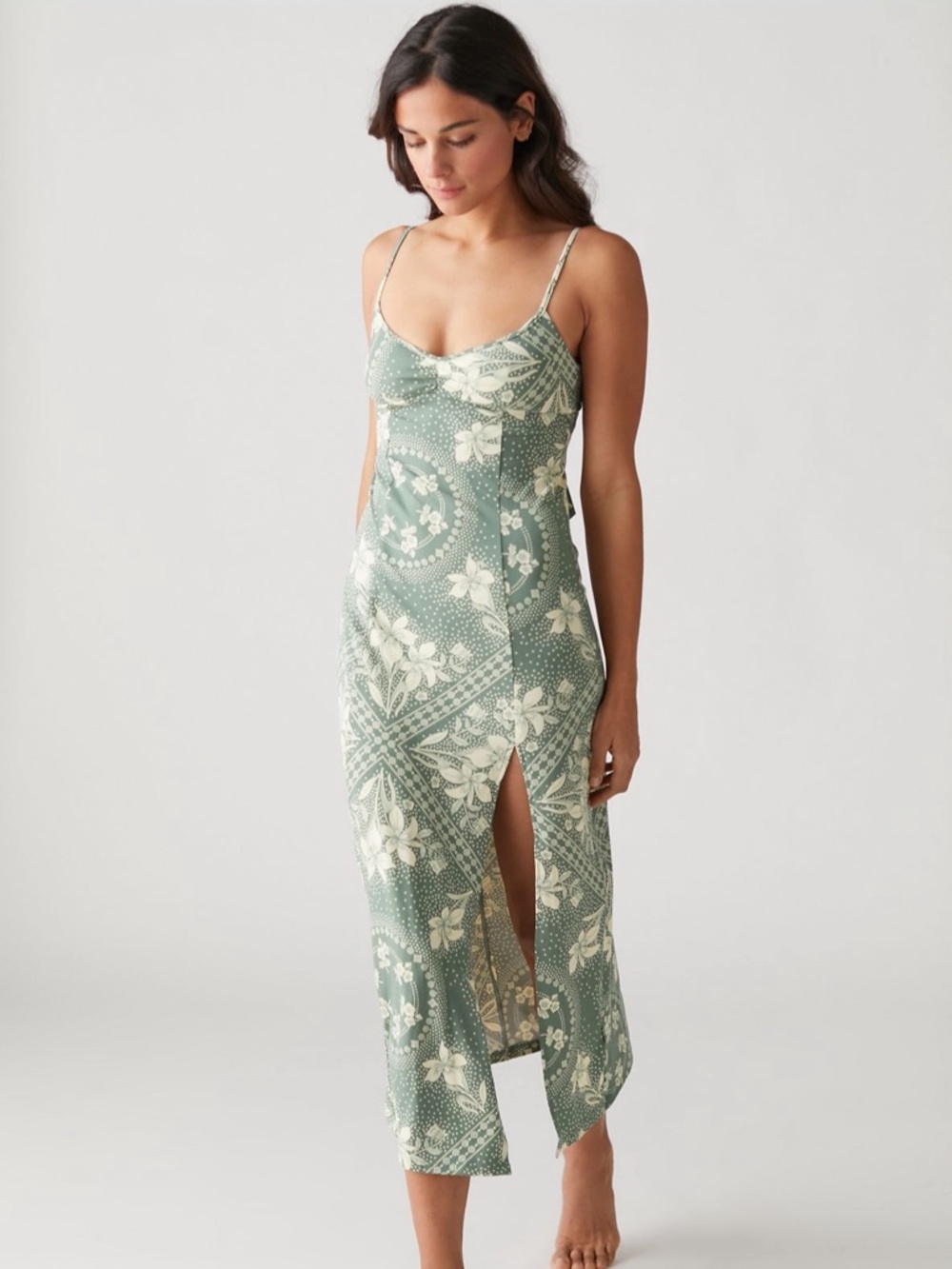 Urban Outfitters Arna Midi Slip Dress, Green Multi, XL NWT